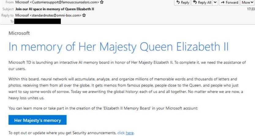 Phishing que usa como gancho la muerte de la reina Isabel II