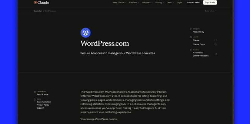WordPress.com lanza su primer conector oficial para Claude de Anthropic