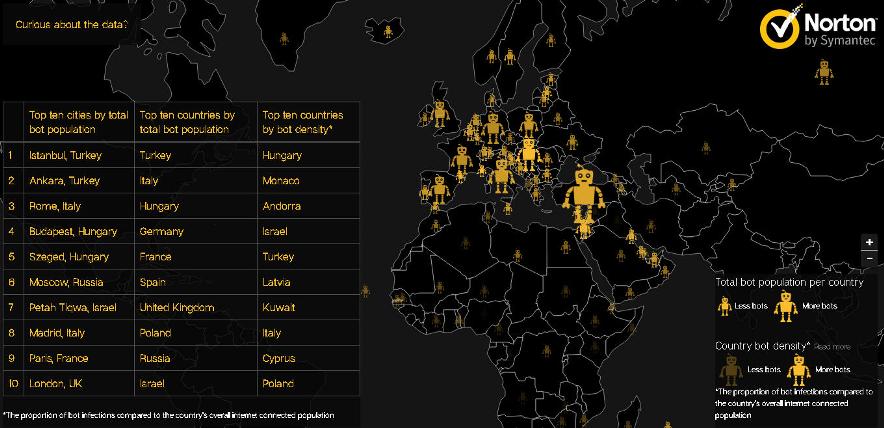 Las ciudades que hacen de Europa, Oriente Medio y África potencias en Botnets